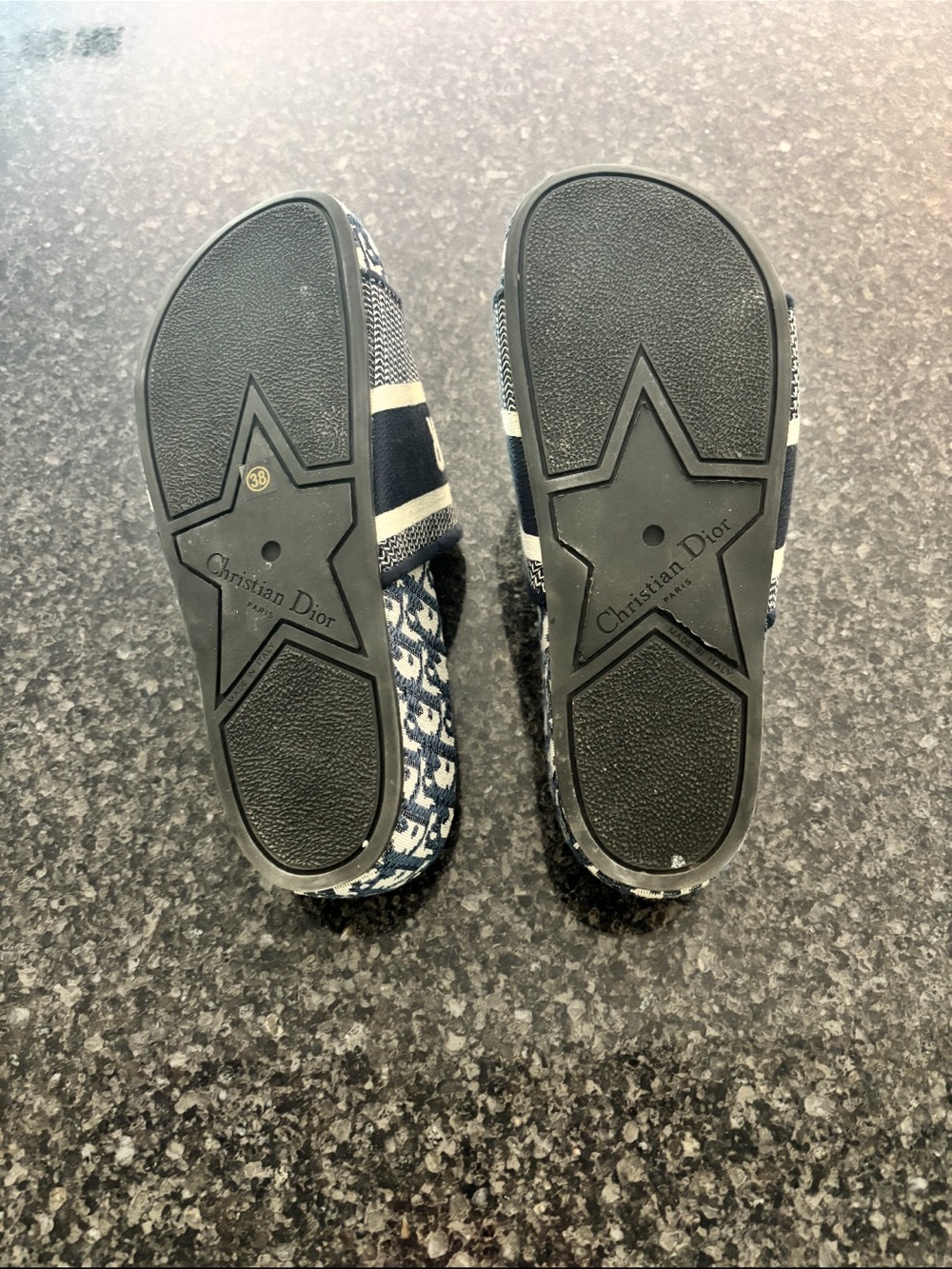 Dior Navy and Cream Logo Slide Sandals - Picture 3 of 3